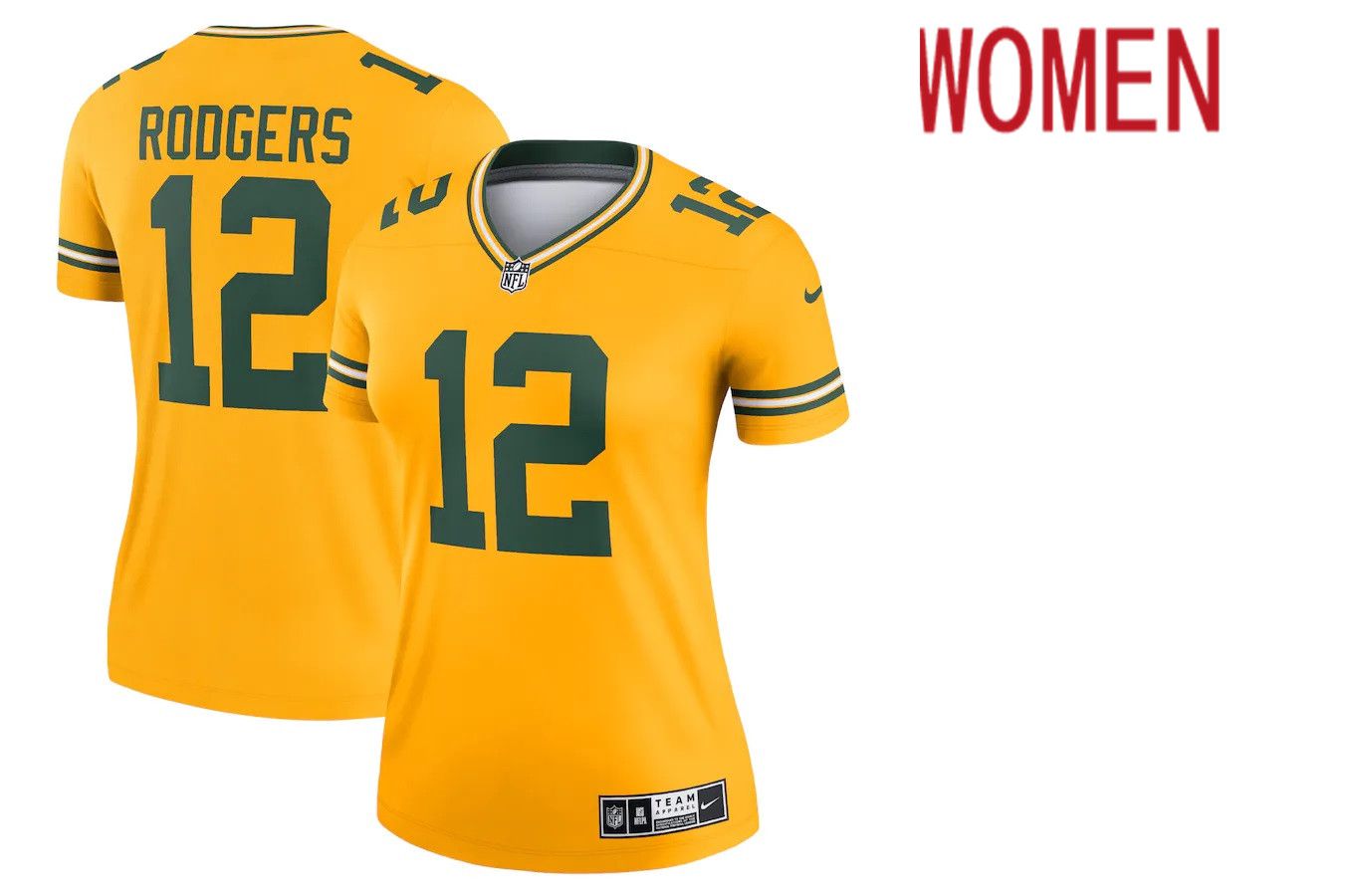Women Green Bay Packers #12 Aaron Rodgers Nike Gold Inverted Legend NFL Jersey